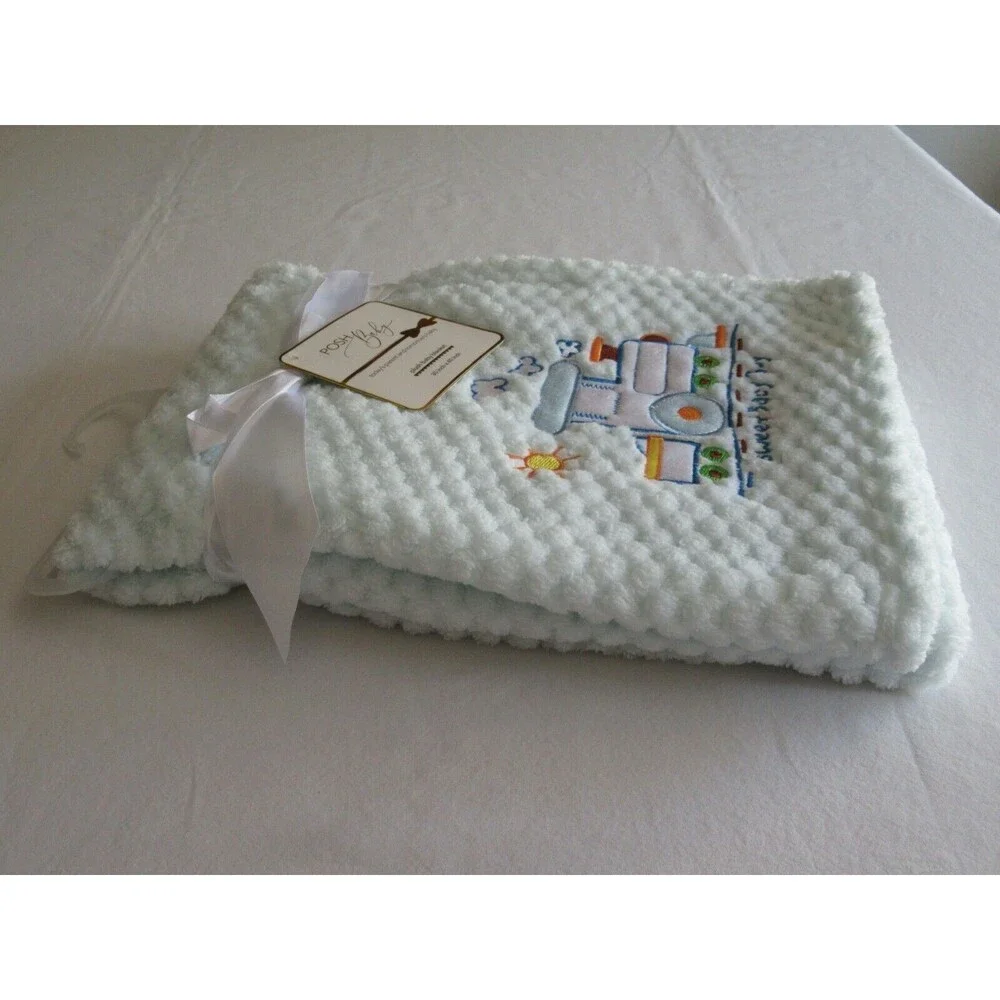 NWT Posh Baby Pale Blue BABY Blanket 30"x40" Soft Textured Sweet Baby Boy Train - Picture 5 of 8